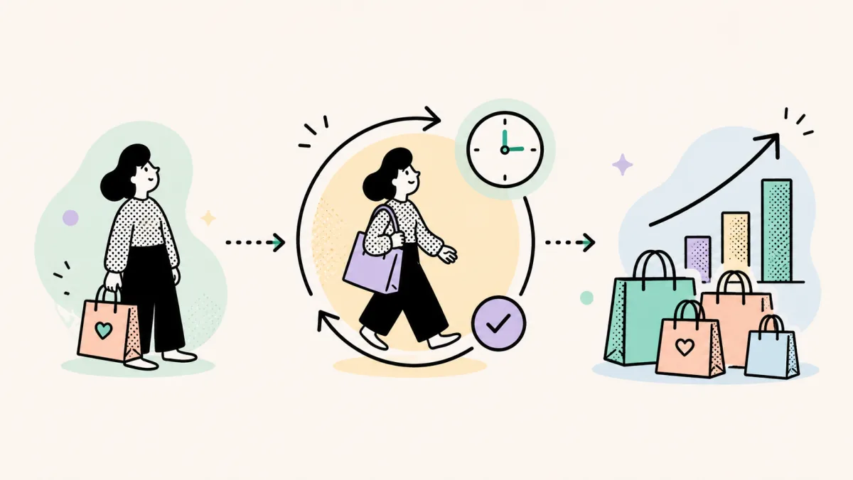 Illustration des Einmalkäuferproblems: vom Einmalkäufer über wiederkehrende Käufe zu mehr Umsatz und profitablem Wachstum