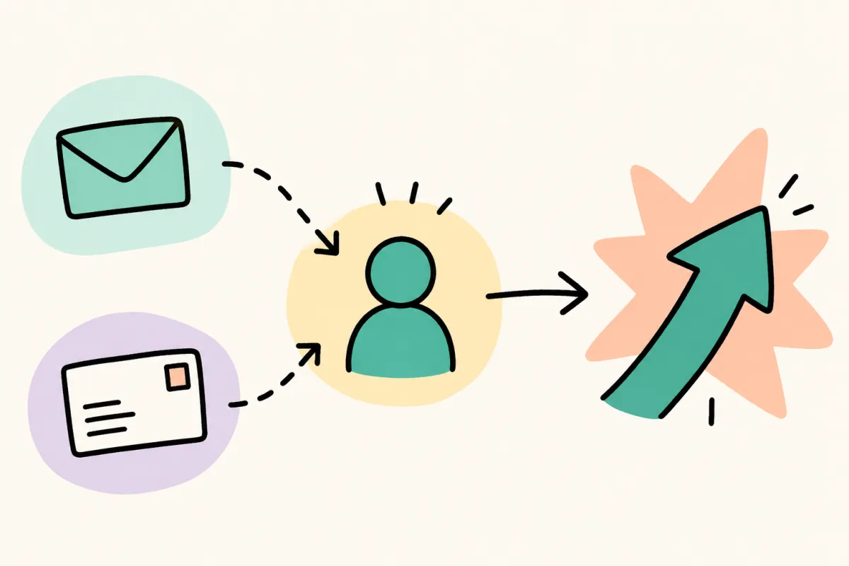 Illustration: E-Mail und Postkarte erreichen denselben Kunden und steigern den BFCM-Umsatz